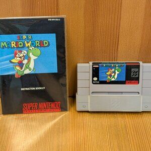 Super Mario World (Nintendo SNES, 1991) Cartridge w/ End Cap & Manual TESTED EUC